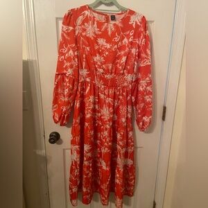 Shein vibrant orange and white ruffle dress